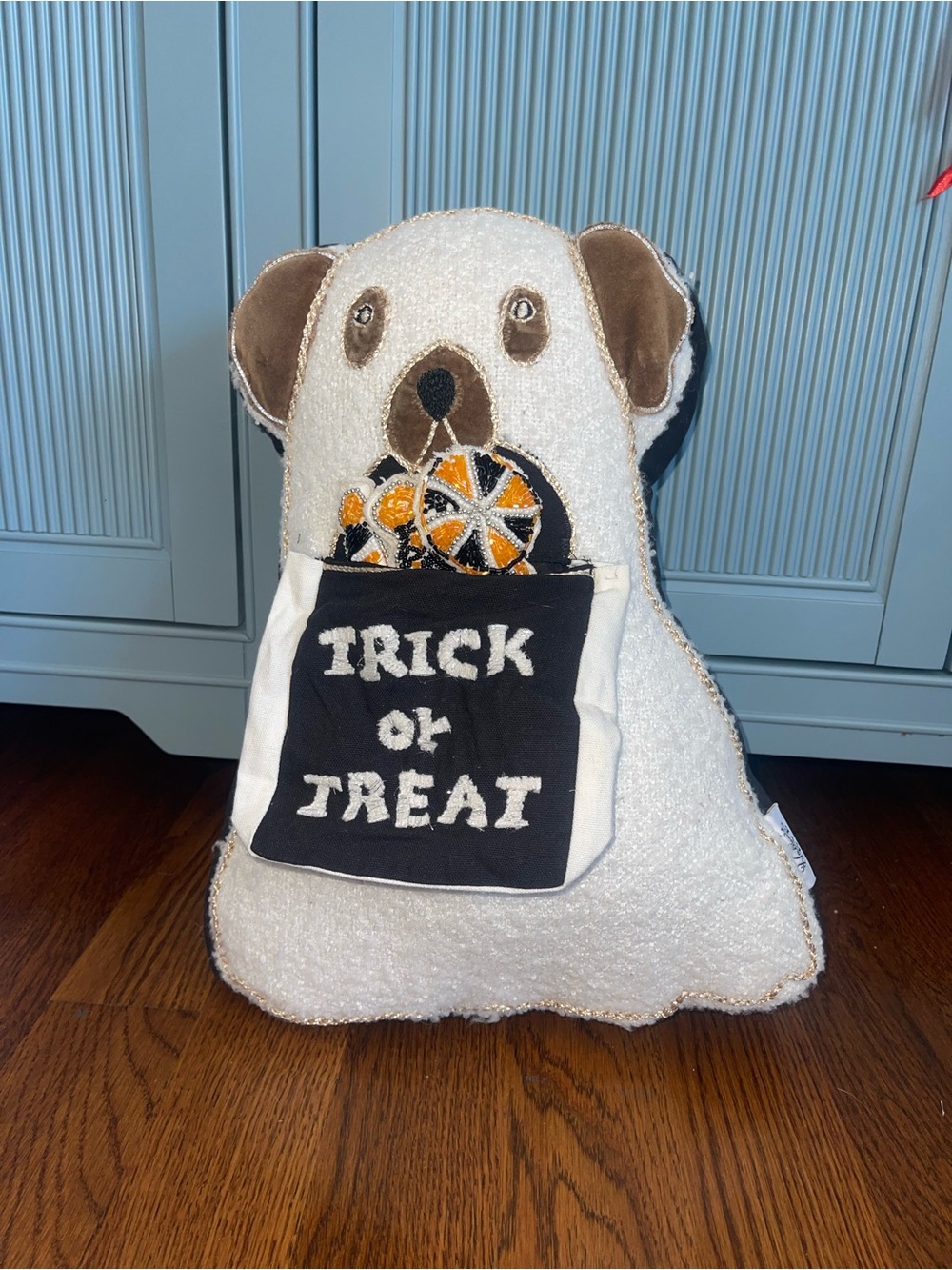 Trick or Treat Halloween Dog Ghost Pillow - White and Black NWOT